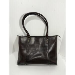 SOLO Large Brown Leather Two Handle Tote Messenger Laptop Bag w Fringe Charm